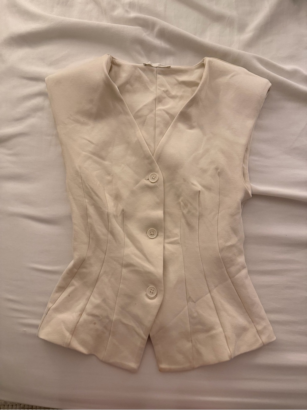 Zara Cream Sleeveless Button-Front Tailored Top